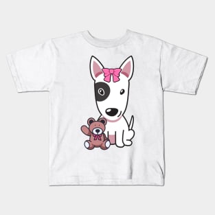 Cute bull terrier holds a teddy bear Kids T-Shirt